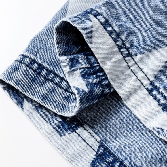 B274 Light Blue Star Print Light Wash Drawstring High Waist Wide Leg Jeans - Picture 8 of 12